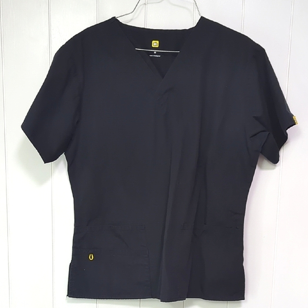 ❤️5/$25 WonderWink Black Women Scrub Pocket Shirt Top